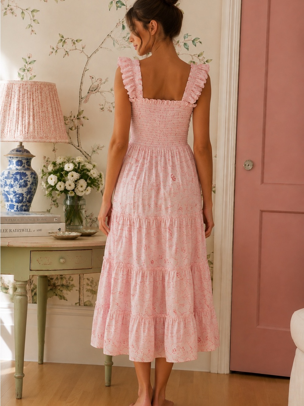Hill House Nap Dress in Bridgerton Pink Floral Smocked Ruffle Tiered Small - Picture 3 of 11